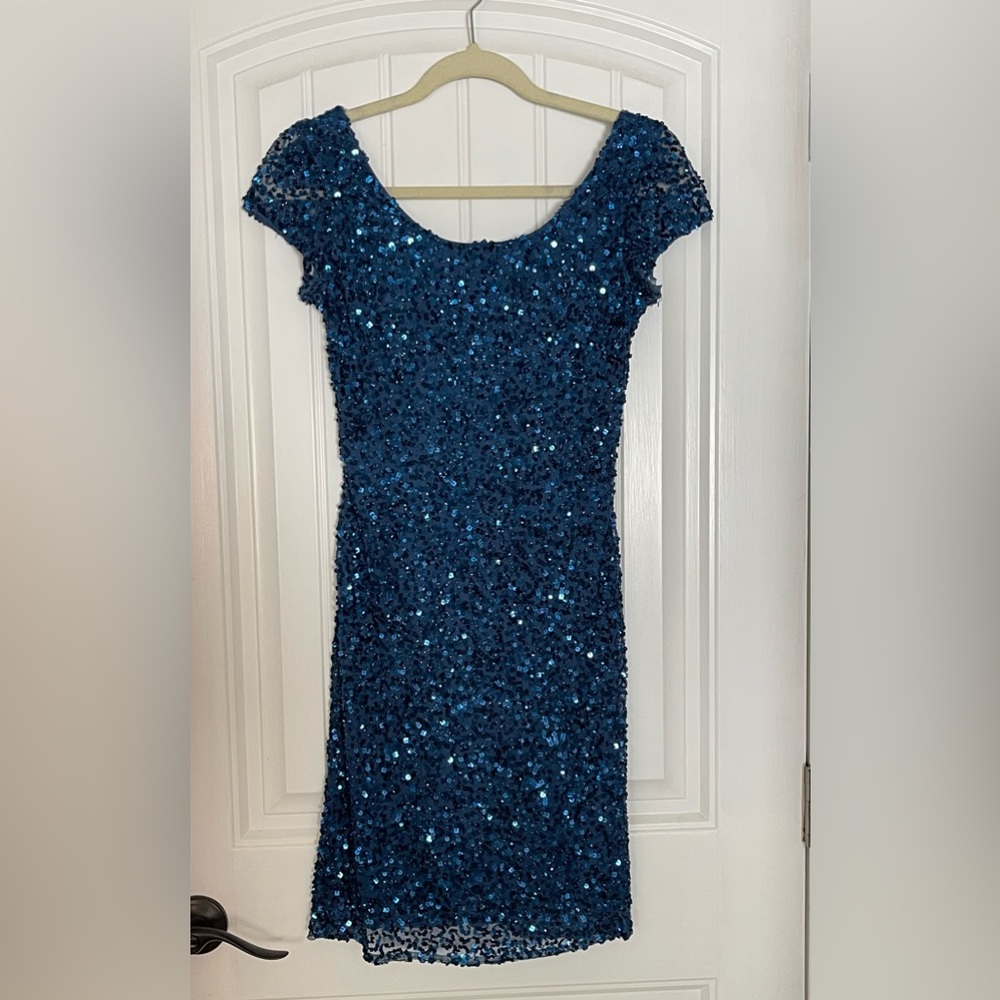 Jump Navy Blue Sequin Sheath Formal Mini Dress